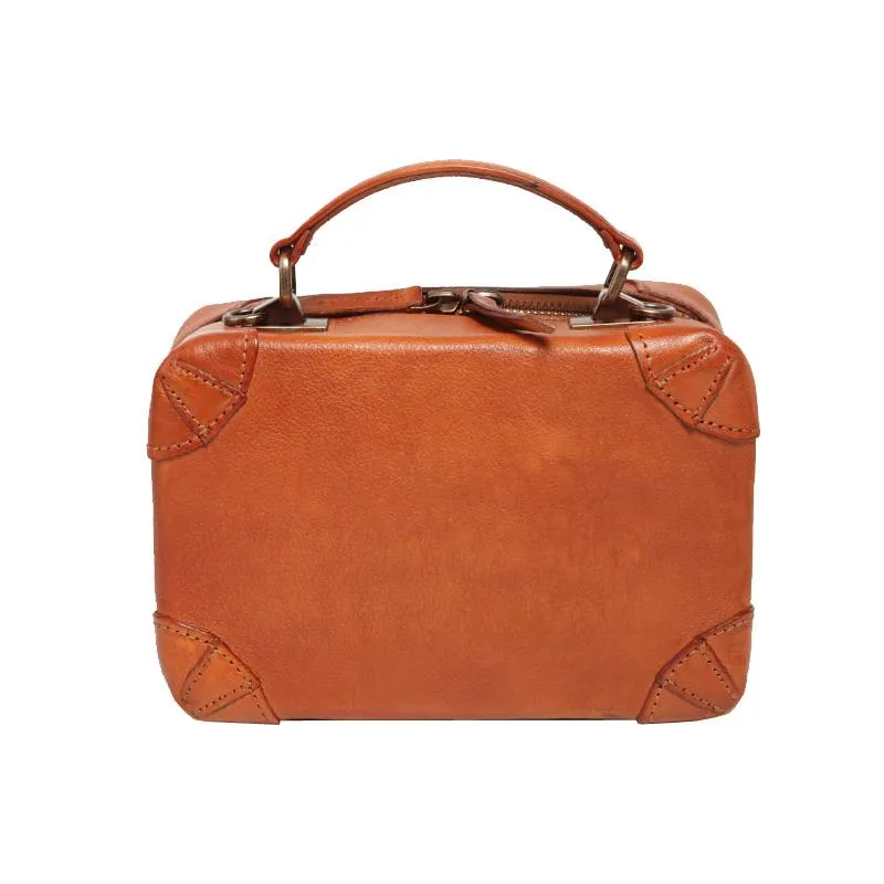 Vintage Womens Brown Leather Square Crossbody Bag Black Women's Small Handbag Shoulder Bag