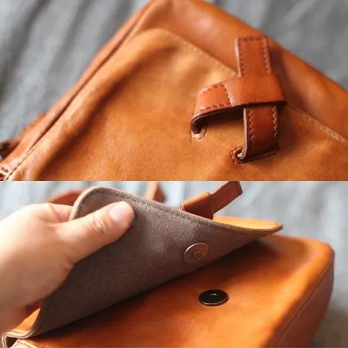 Vintage Womens Brown Small Leather Satchel Handbag Flap Over Shoulder Bag Red Crossbody Bag for Ladies