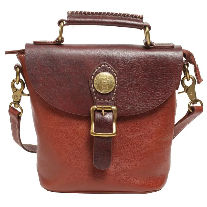 Vintage Womens Green Leather Bucket HandBag Barrel Shoulder Bag Purses for Ladies