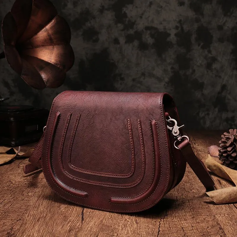 Vintage Womens Green Leather Saddle Handbag Vintage Style Shoulder Purses for Ladies