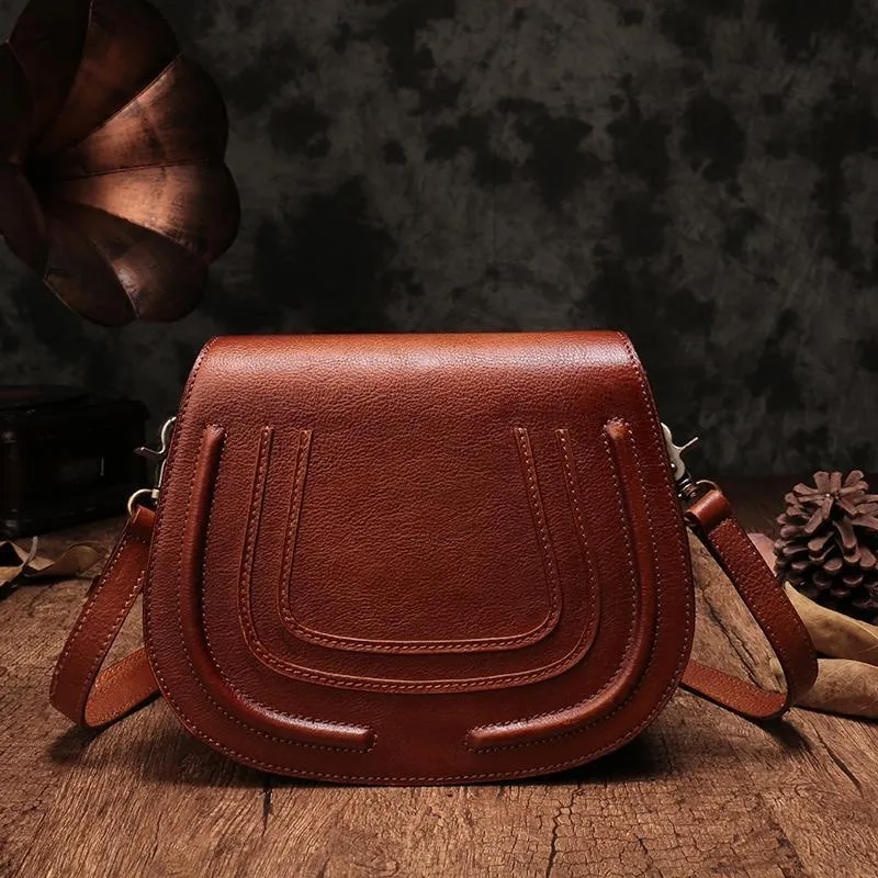 Vintage Womens Green Leather Saddle Handbag Vintage Style Shoulder Purses for Ladies