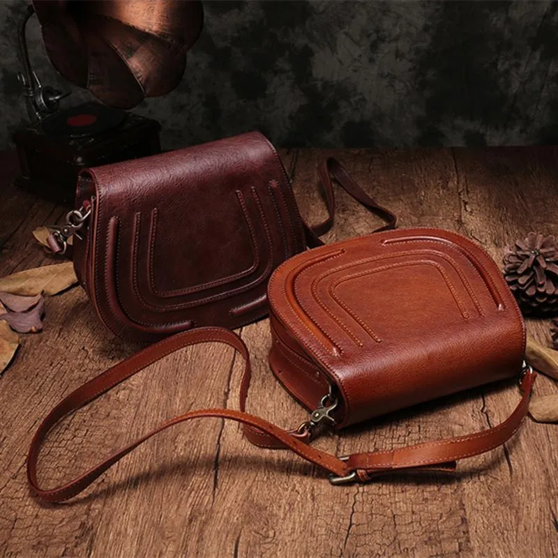 Vintage Womens Green Leather Saddle Handbag Vintage Style Shoulder Purses for Ladies