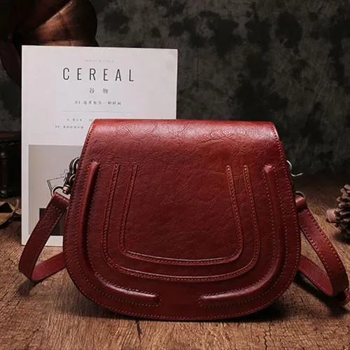 Vintage Womens Green Leather Saddle Handbag Vintage Style Shoulder Purses for Ladies