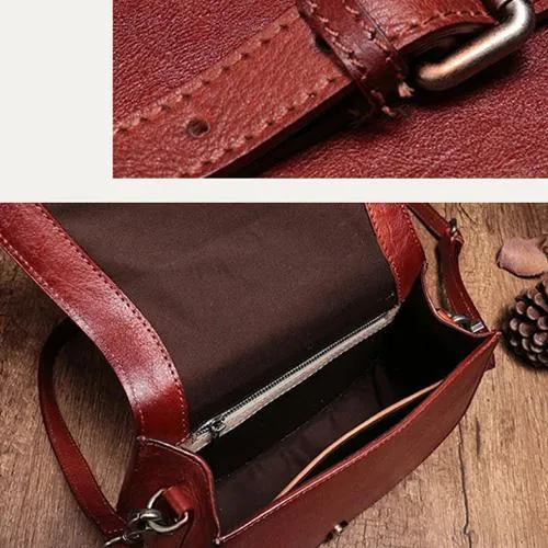 Vintage Womens Green Leather Saddle Handbag Vintage Style Shoulder Purses for Ladies