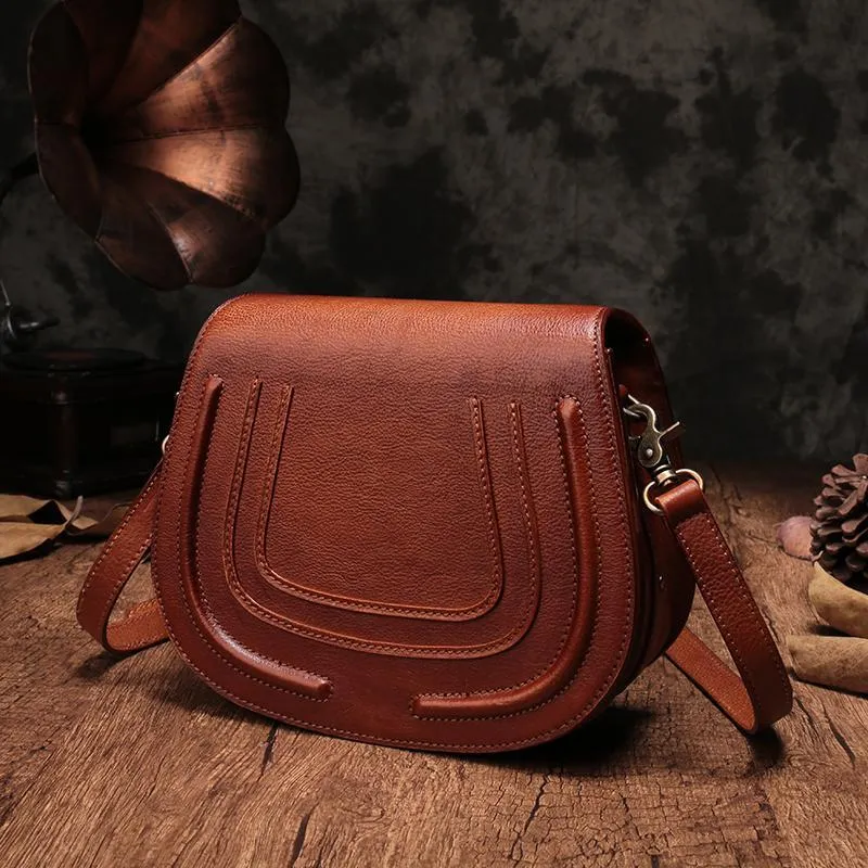 Vintage Womens Green Leather Saddle Handbag Vintage Style Shoulder Purses for Ladies