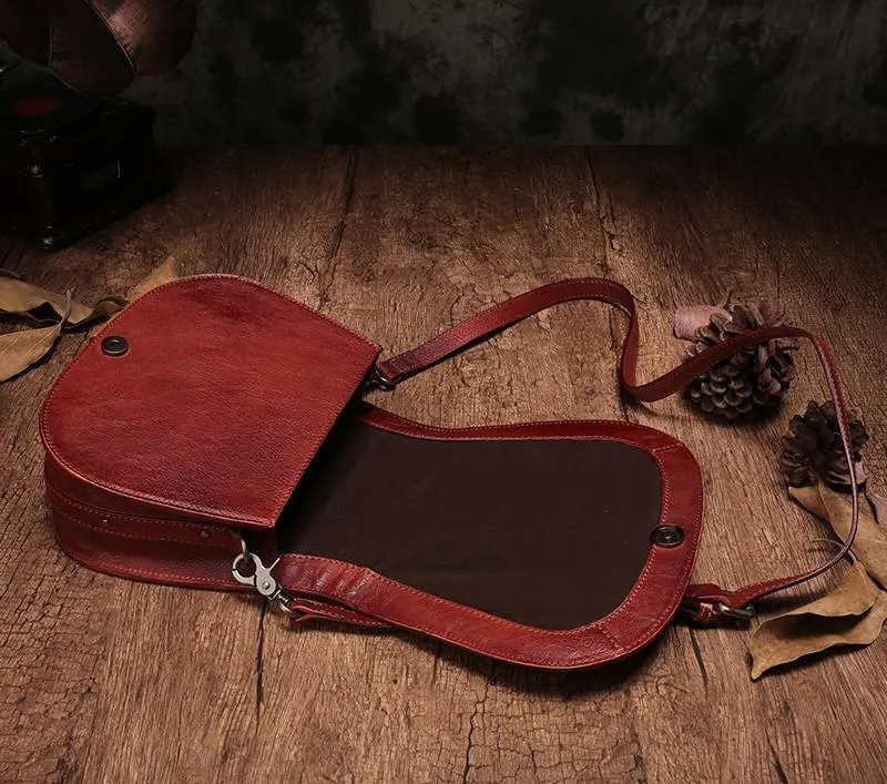 Vintage Womens Green Leather Saddle Handbag Vintage Style Shoulder Purses for Ladies