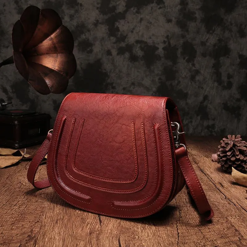 Vintage Womens Green Leather Saddle Handbag Vintage Style Shoulder Purses for Ladies