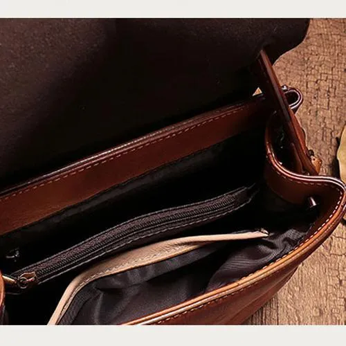Vintage Womens Green Leather Small Handbag Shoulder Bag Brown Dome Satchel Purse Bag for Ladies