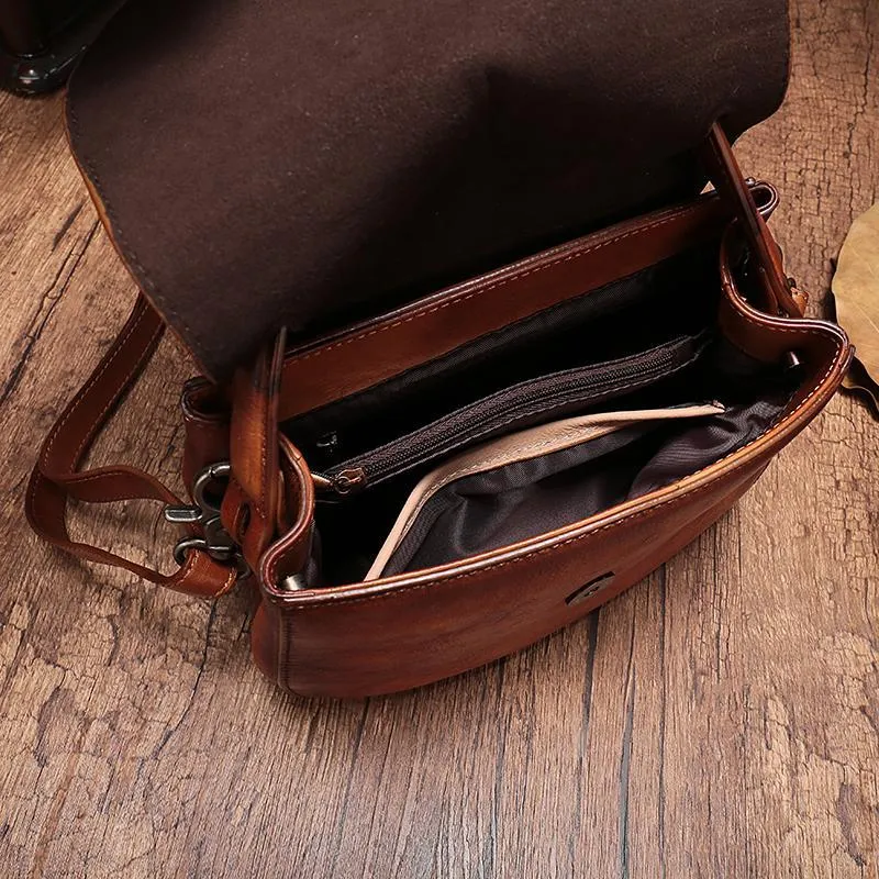 Vintage Womens Green Leather Small Handbag Shoulder Bag Brown Dome Satchel Purse Bag for Ladies
