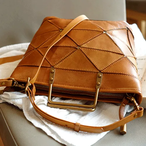 Vintage Womens Leather Black Tote Handbag Purse Quilted Brown Leather Shoulder Bag Tote