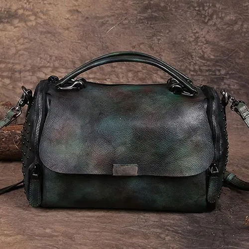 Vintage Womens Leather Handbags Red Side Bag Brown SHoulder Bag Purse for Ladies