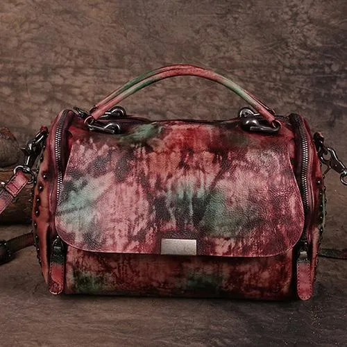 Vintage Womens Leather Handbags Red Side Bag Brown SHoulder Bag Purse for Ladies