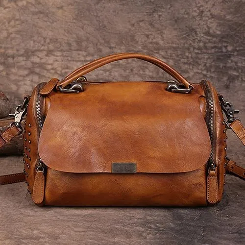 Vintage Womens Leather Handbags Red Side Bag Brown SHoulder Bag Purse for Ladies