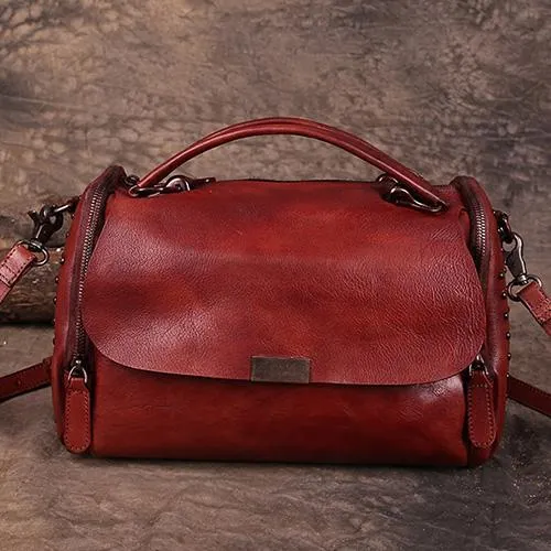 Vintage Womens Leather Handbags Red Side Bag Brown SHoulder Bag Purse for Ladies