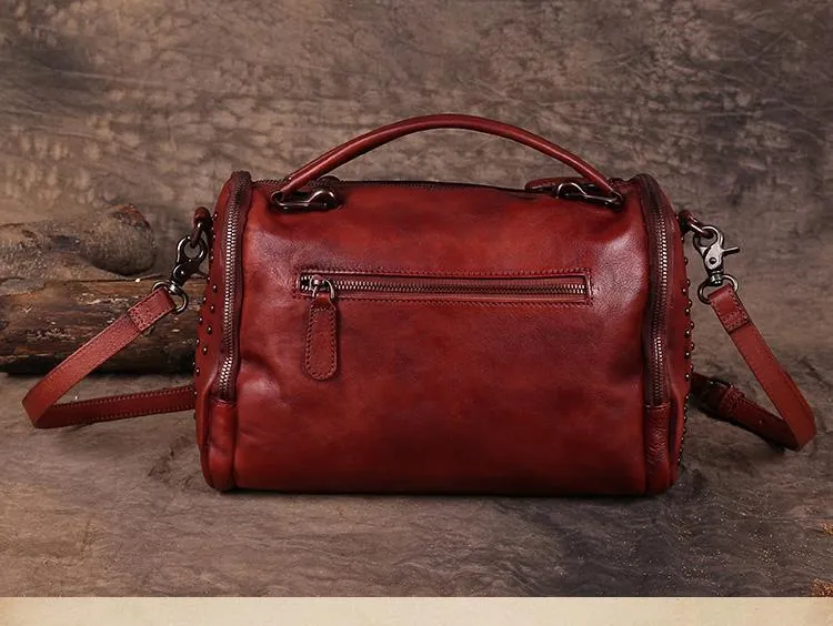 Vintage Womens Leather Handbags Red Side Bag Brown SHoulder Bag Purse for Ladies