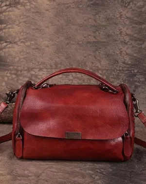 Vintage Womens Leather Handbags Red Side Bag Brown SHoulder Bag Purse for Ladies
