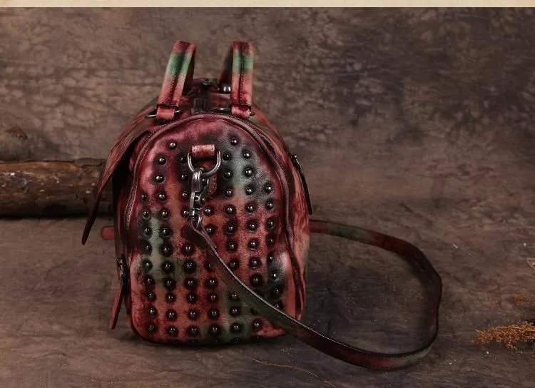 Vintage Womens Leather Handbags Red Side Bag Brown SHoulder Bag Purse for Ladies