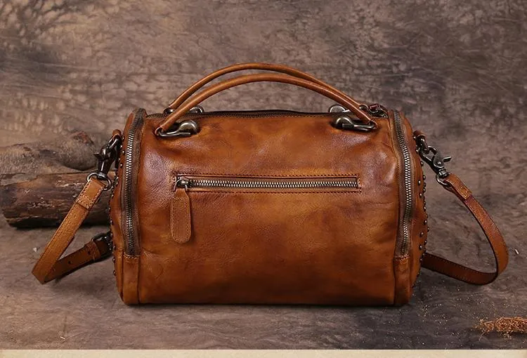 Vintage Womens Leather Handbags Red Side Bag Brown SHoulder Bag Purse for Ladies