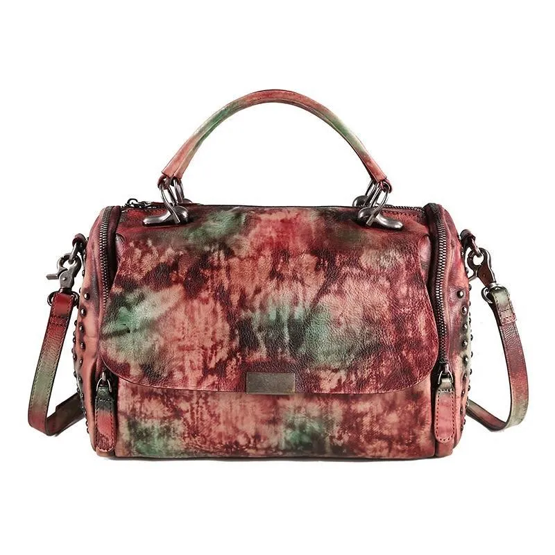 Vintage Womens Leather Handbags Red Side Bag Brown SHoulder Bag Purse for Ladies