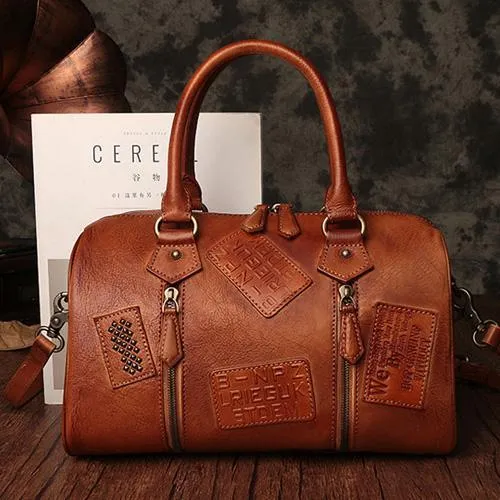 Vintage Womens Red Leather Boston Handbags Boston Shoulder Handbag Crossbody Bags