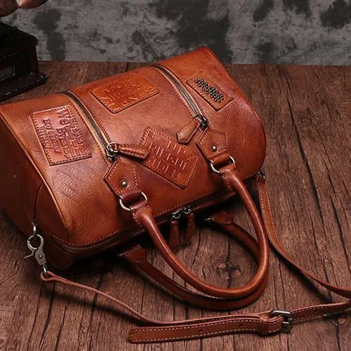 Vintage Womens Red Leather Boston Handbags Boston Shoulder Handbag Crossbody Bags