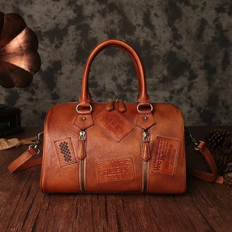 Vintage Womens Red Leather Boston Handbags Boston Shoulder Handbag Crossbody Bags