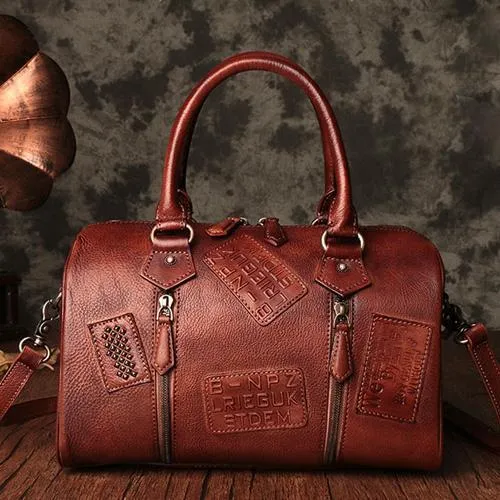 Vintage Womens Red Leather Boston Handbags Boston Shoulder Handbag Crossbody Bags
