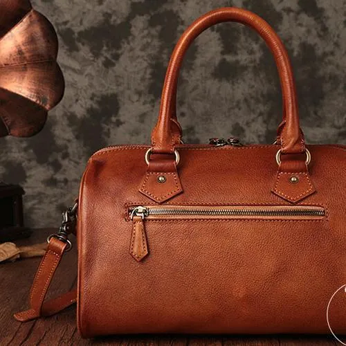 Vintage Womens Red Leather Boston Handbags Boston Shoulder Handbag Crossbody Bags