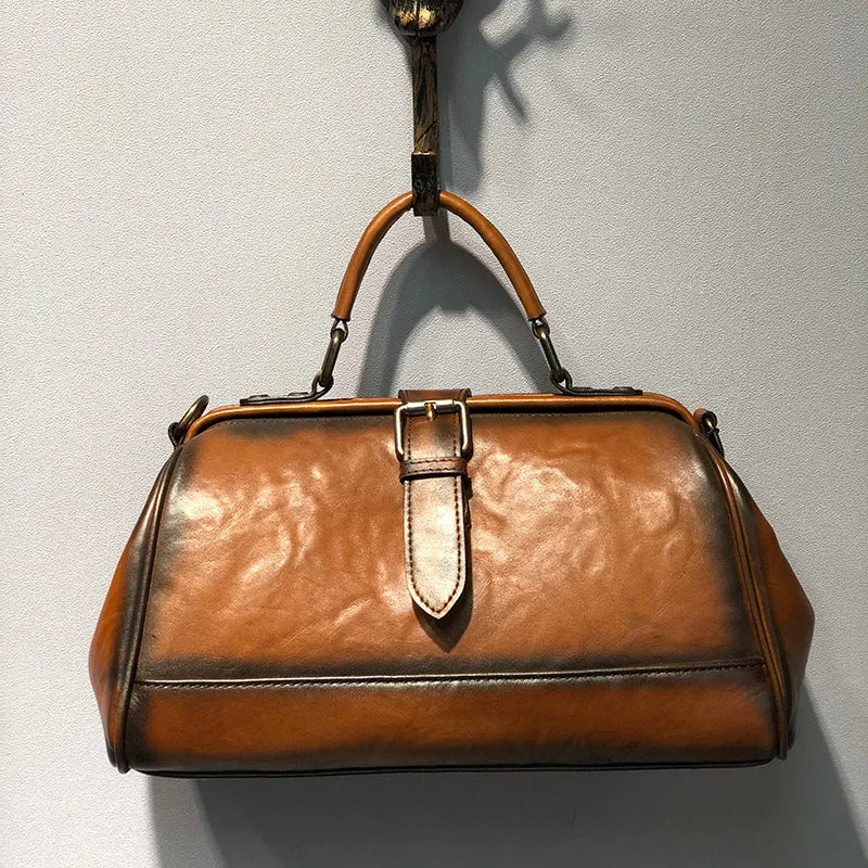 Vintage Womens Red Leather Doctor Handbag Purse Handmade Doctor Shoulder Bag for Women