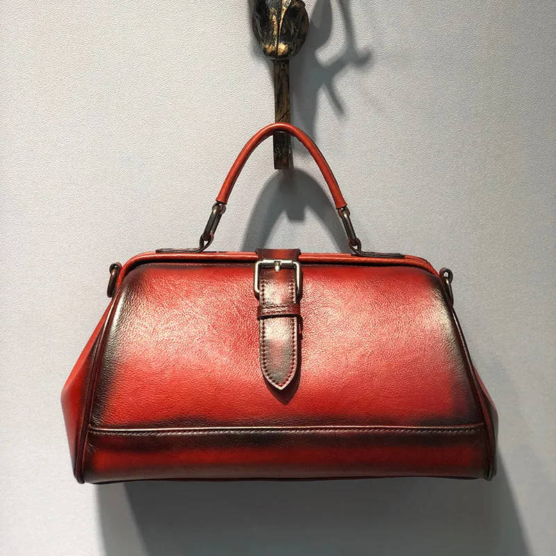 Vintage Womens Red Leather Doctor Handbag Purse Handmade Doctor Shoulder Bag for Women