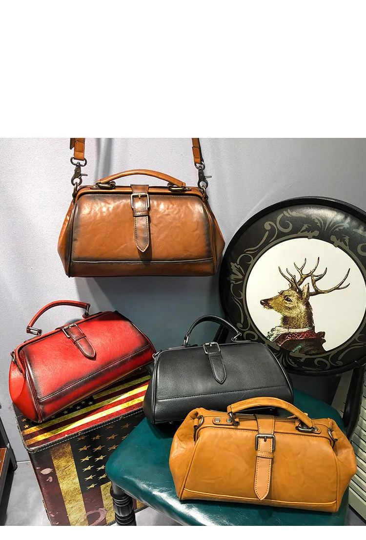 Vintage Womens Red Leather Doctor Handbag Purse Handmade Doctor Shoulder Bag for Women