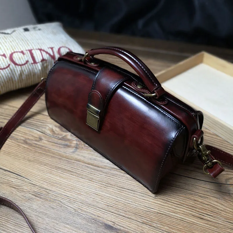 Vintage Womens Red Leather Doctor Handbag Purses Vintage Handmade Doctor Crossbody Purse for Women
