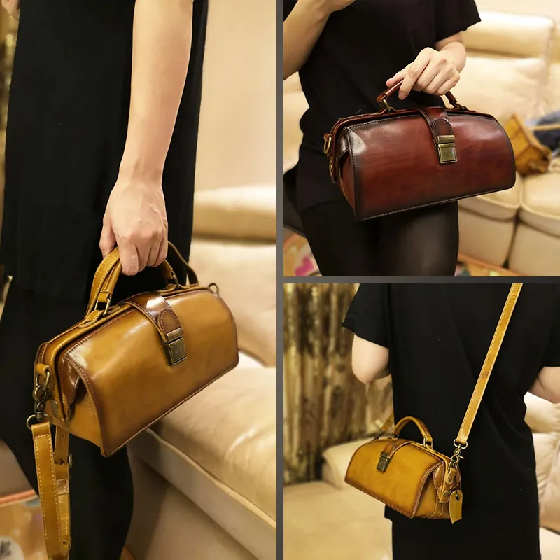 Vintage Womens Red Leather Doctor Handbag Purses Vintage Handmade Doctor Crossbody Purse for Women