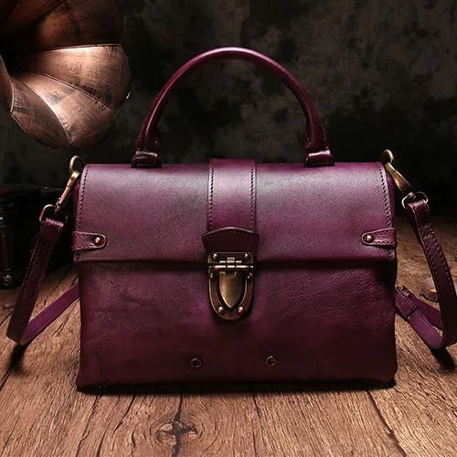 Vintage Womens Red Leather Satchel Handbags Purse Shoulder Crossbody Bags for Ladies