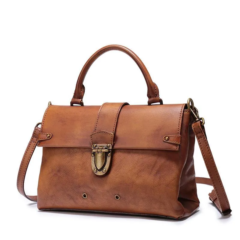 Vintage Womens Red Leather Satchel Handbags Purse Shoulder Crossbody Bags for Ladies