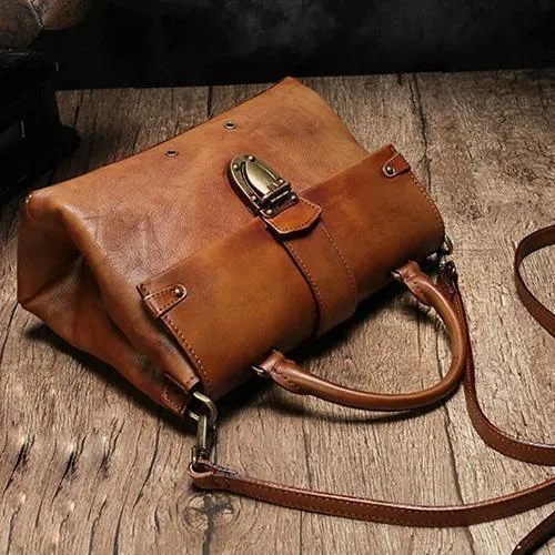 Vintage Womens Red Leather Satchel Handbags Purse Shoulder Crossbody Bags for Ladies
