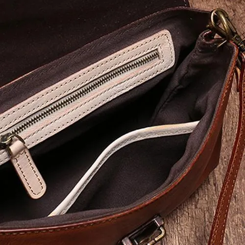 Vintage Womens Red Leather Satchel Handbags Purse Shoulder Crossbody Bags for Ladies