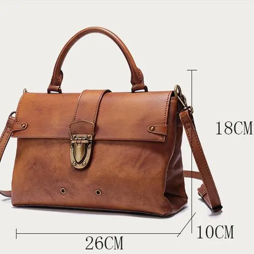 Vintage Womens Red Leather Satchel Handbags Purse Shoulder Crossbody Bags for Ladies