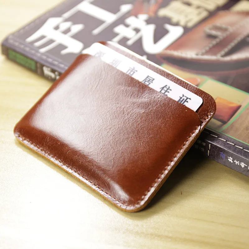 Vintage Womens Red Leather Slim Card Holder Wallet Minimalist Card Holders Wallet for Ladies