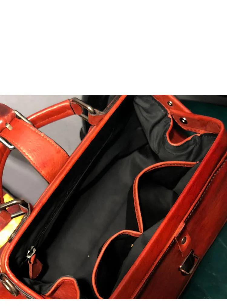 Vintage Womens Tan Leather Doctor Handbag Purse Handmade Doctor Shoulder Bag for Women