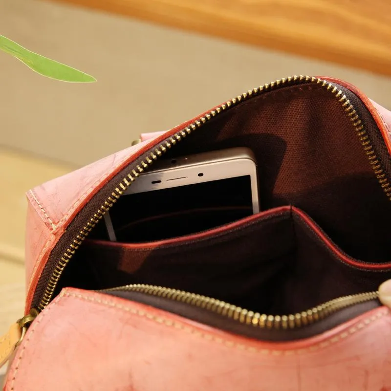 Vintage Womens Waxed Leather Boston Handbags Purse Small Side Boston Bag Purse for Women