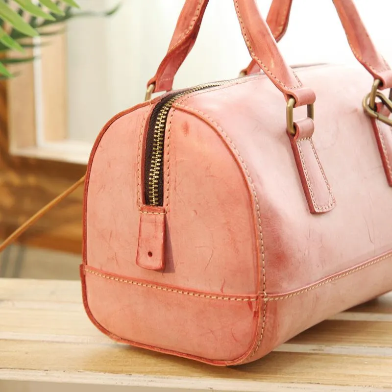 Vintage Womens Waxed Leather Boston Handbags Purse Small Side Boston Bag Purse for Women