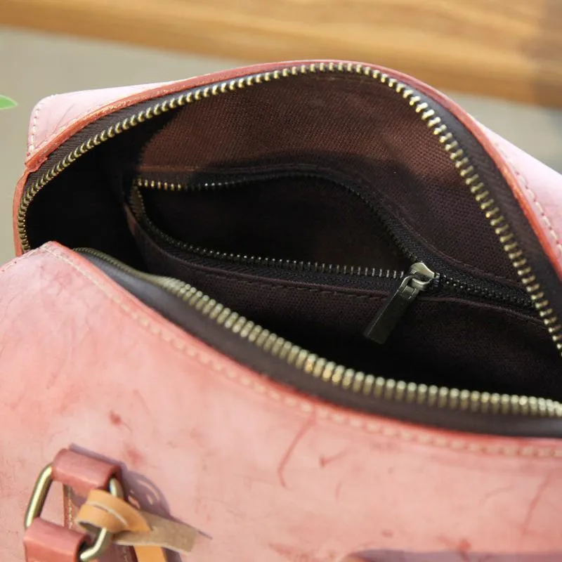Vintage Womens Waxed Leather Boston Handbags Purse Small Side Boston Bag Purse for Women