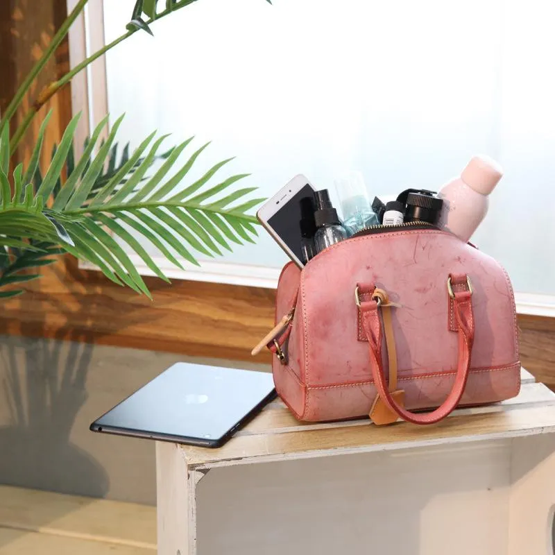 Vintage Womens Waxed Leather Green Boston Handbags Purse Small Green Side Boston Bag Purse for Women