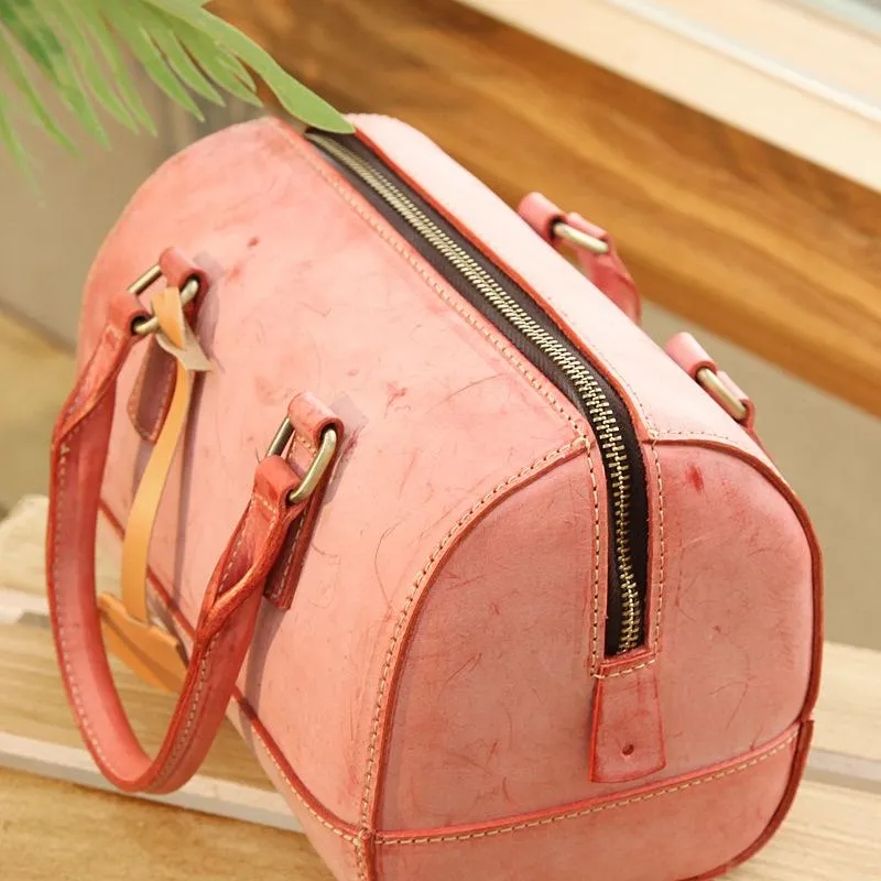 Vintage Womens Waxed Leather Green Boston Handbags Purse Small Green Side Boston Bag Purse for Women