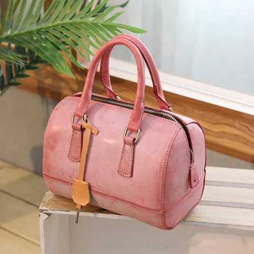 Vintage Womens Waxed Leather Green Boston Handbags Purse Small Green Side Boston Bag Purse for Women