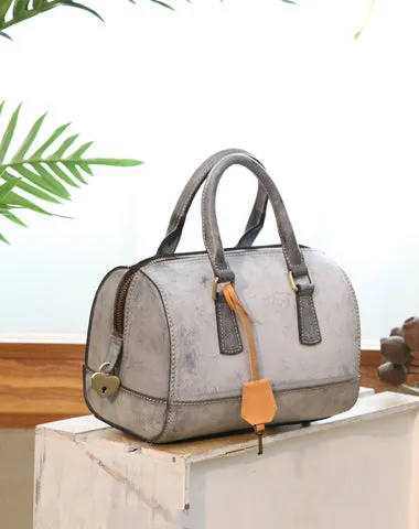 Vintage Womens Waxed Leather Green Boston Handbags Purse Small Green Side Boston Bag Purse for Women
