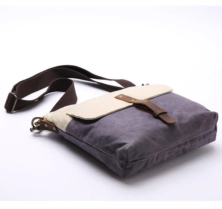 Wax Canvas Leather Mens Small Waterproof Vertical Green Side Bag Courier Bag Messenger Bag for Men