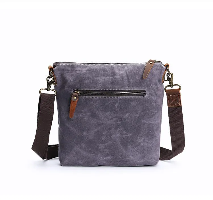Wax Canvas Leather Mens Small Waterproof Vertical Green Side Bag Courier Bag Messenger Bag for Men