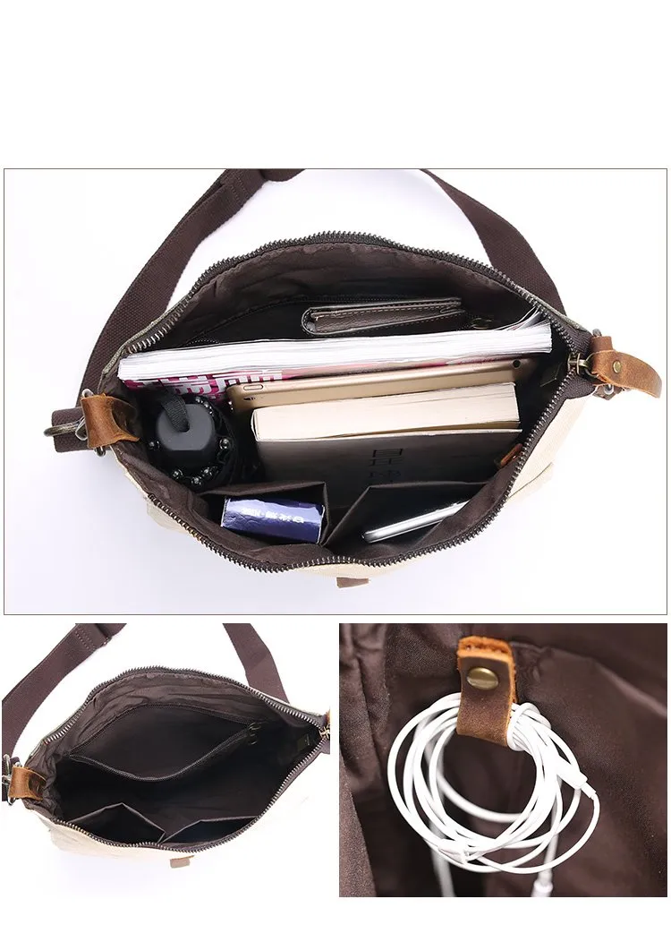 Wax Canvas Leather Mens Small Waterproof Vertical Green Side Bag Courier Bag Messenger Bag for Men